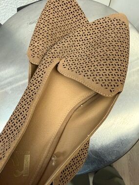 Women's Tan Laser-Cut Pointed Toe Flats